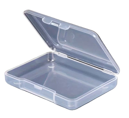 Clear plastic container with lid on a black background